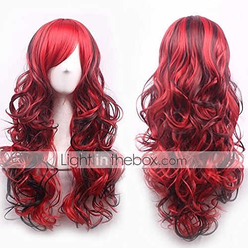 cosplay parykk bølget midtdel parykk foto farge blanding rosa blå lilla blandet blå rosa a11 mørk brun / gylden blond syntetisk hår kvinners røde halloween parykker 2025 - $23.99 –P2
