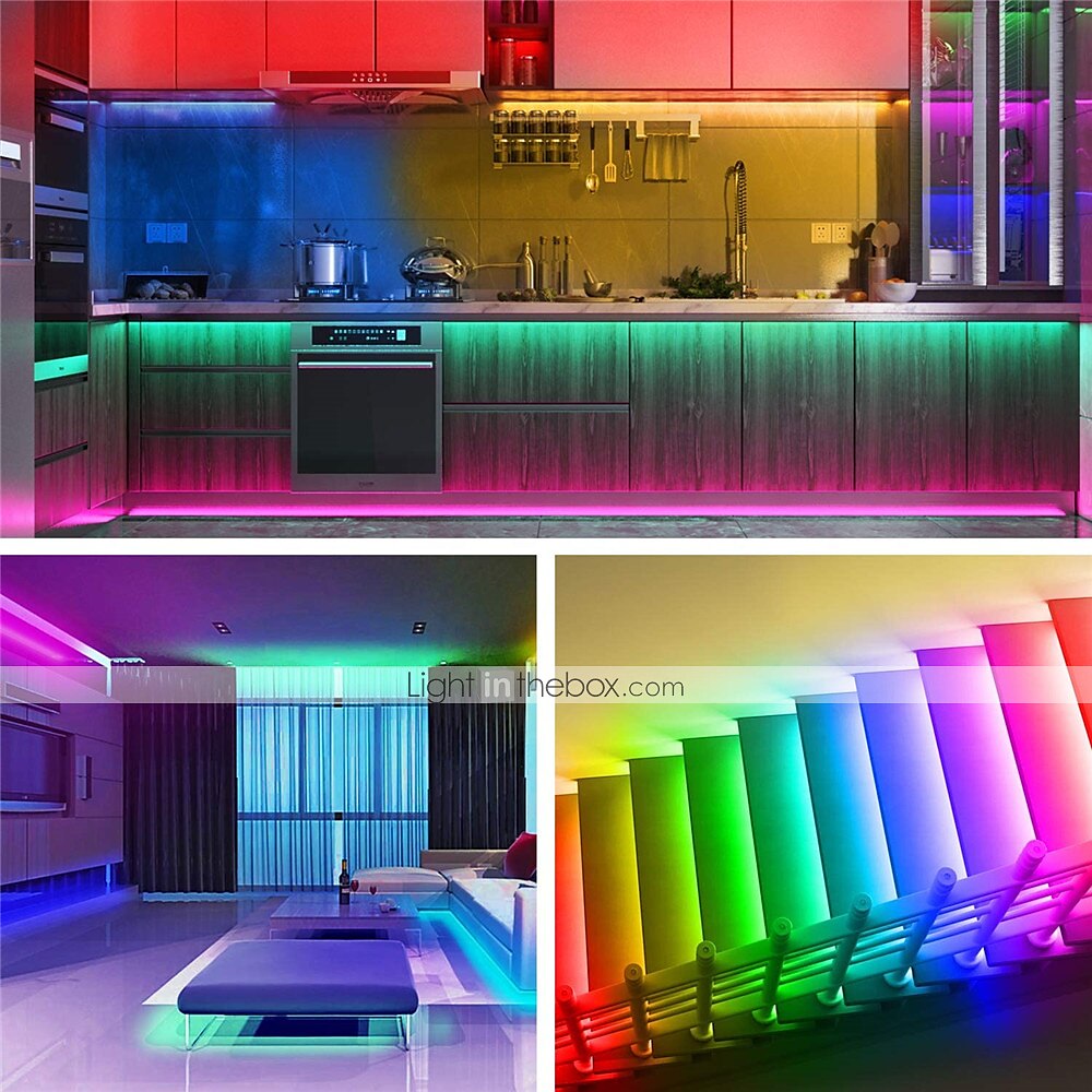 bande lumineuse led 20m 65.6ft bluetooth étanche bricolage changement de couleur 2835 rgb avec télécommande et contrôleur caché installation facile pour tv rétroéclairage chambre et chambre de 2025 ? GBP £10 –P5