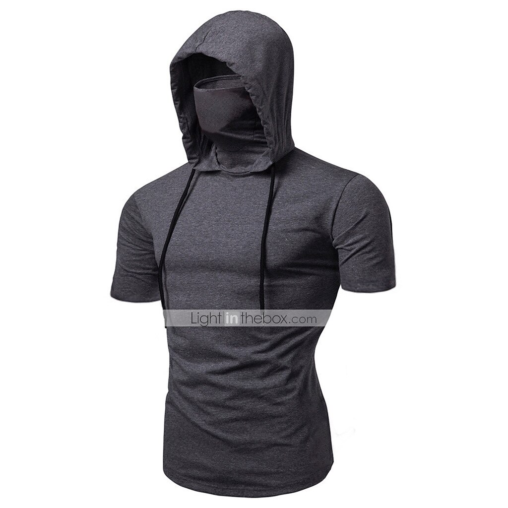 Homme Sweat à capuche avec masque T-shirt de course Cordon de serrage Manche Courte T-shirt Rue Athleisure Automne Coton Chaleur Thermique Respirant Doux Évacuation de la transpiration Course Jogging de 2025 ? $14.39 –P4