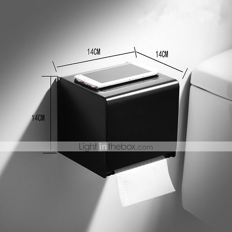 Black Toilet Paper Holder Space Aluminum Waterproof Tissue Box Punched Shelf Wall Mount Tissue Holder New Design 2025 - $19.49 –P7