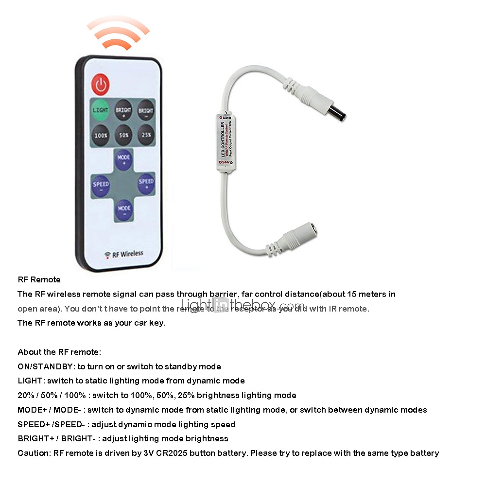 1PC 11-key RF Mini Wireless Remote Controller With DC Connector For Single Color 3528 5050 LED Strip Lights DC12-24V 2025 - $8.49 –P4