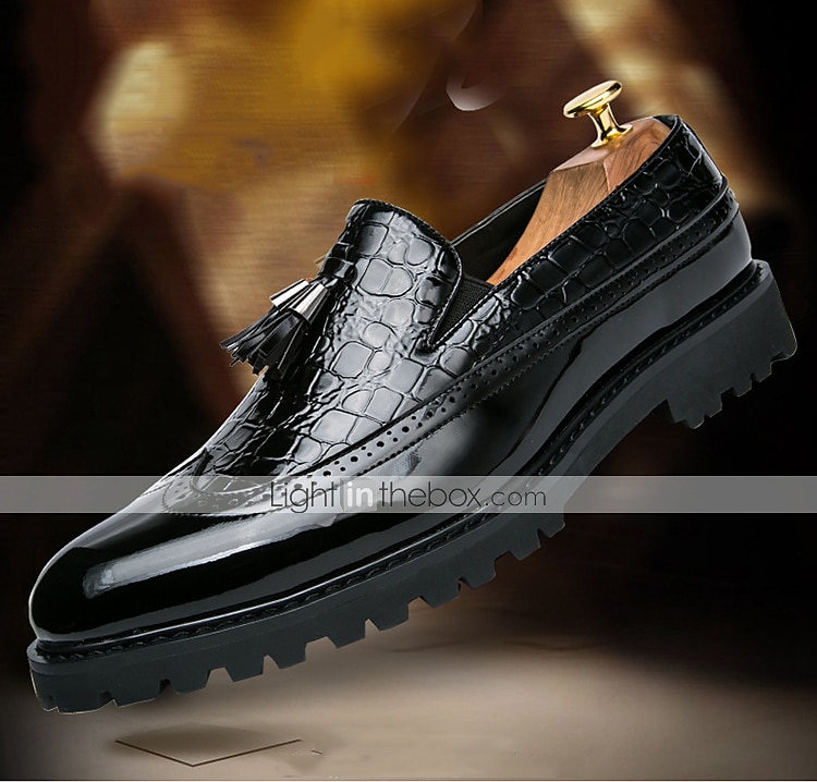 ανδρικά loafers με κόκκινα και μαύρα σχέδια κροκόδειλου - κομψά slip-on παπούτσια με φούντα για επίσημο και casual ντύσιμο 2026 - $59.99 –P1