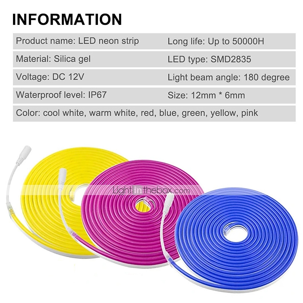 2025年 ネオンLEDストリップライト1m2m 3m 4m5mマルチカラー2835smd led ip65防水フレキシブルシリコンロープライト、dc12vアダプターおよびタッチ調光器スイッチキット、屋内屋外の家の装飾用 コレクション – $30.99 –P2
