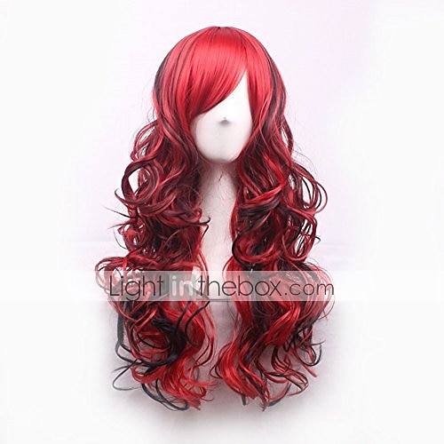 cosplay parykk bølget midtdel parykk foto farge blanding rosa blå lilla blandet blå rosa a11 mørk brun / gylden blond syntetisk hår kvinners røde halloween parykker 2025 - $23.99 –P3