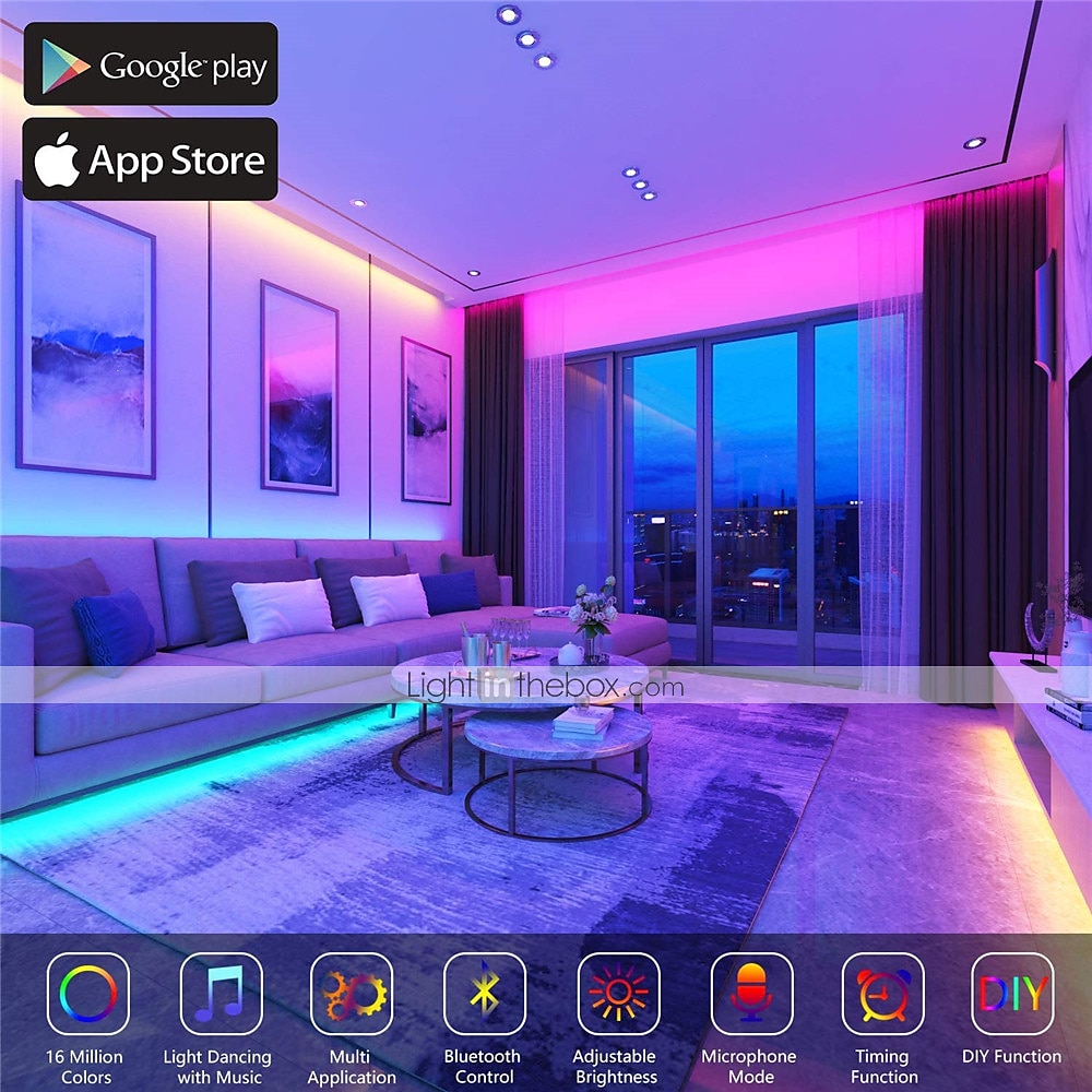 светодиодные ленты 20 м 65,6 футов bluetooth водонепроницаемый diy изменение цвета 2835 rgb с пультом дистанционного управления и скрытым контроллером простая установка для комнаты с подсветкой 2025 - $21.79 –P10