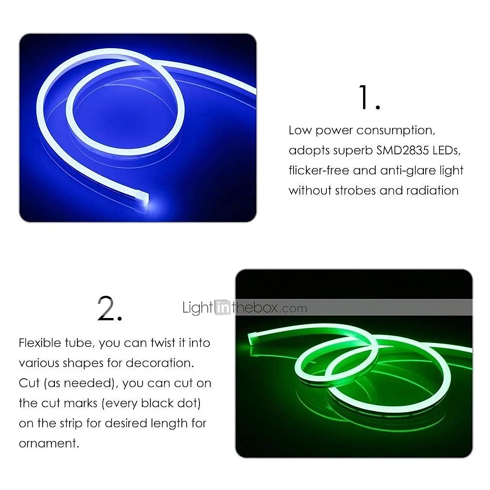 3~5m 9.8~16.4ft Multicolor Flexible Neon LED Strip Rope Lights 120 LEDs / Meter 2835 SMD IP65 Waterproof Flexible with DC12V Power adapter for Outdoor Party Home Decoration 2025 - $32.99 –P2