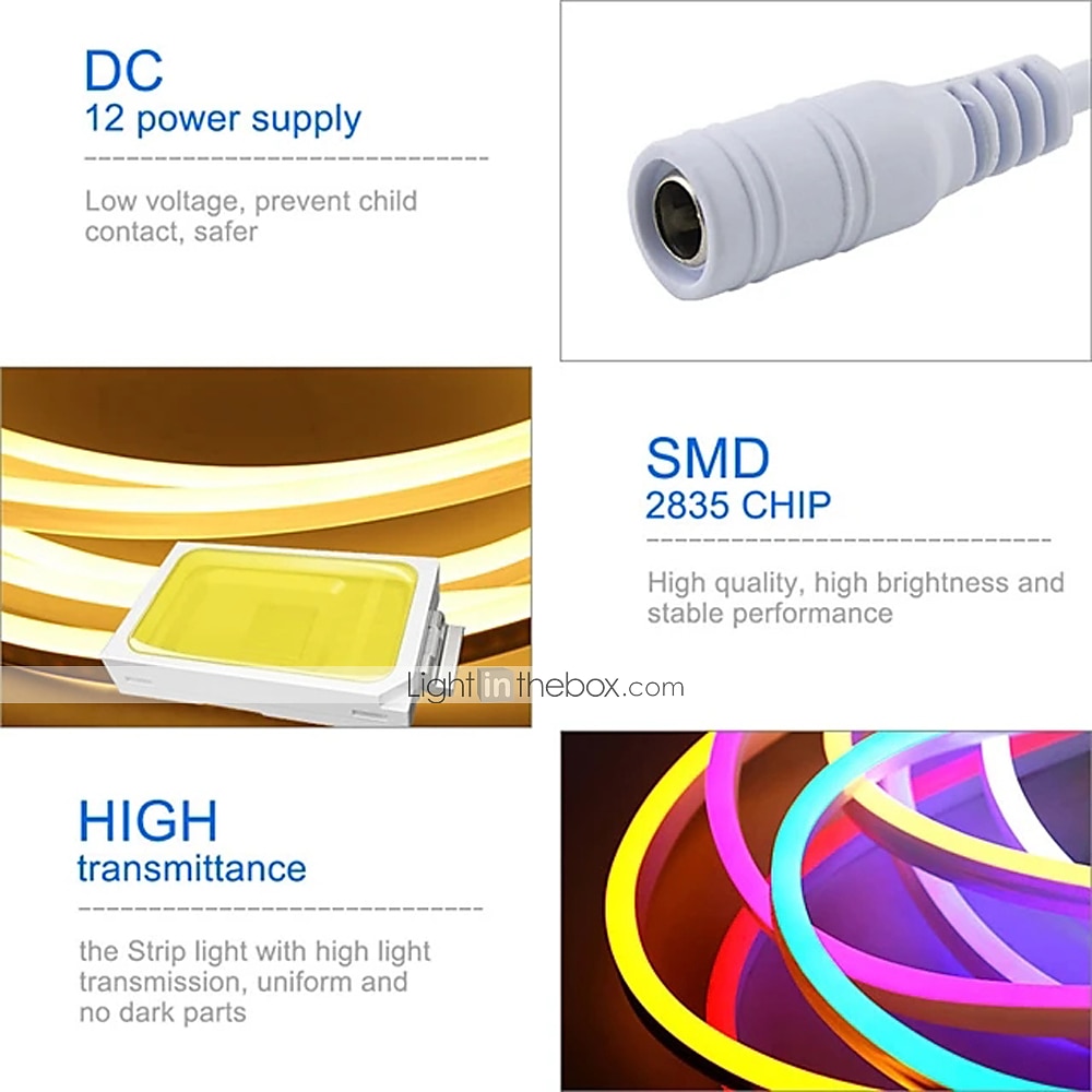 3~5m 9.8~16.4ft Multicolor Flexible Neon LED Strip Rope Lights 120 LEDs / Meter 2835 SMD IP65 Waterproof Flexible with DC12V Power adapter for Outdoor Party Home Decoration 2025 - $32.99 –P5