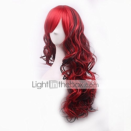 cosplay parykk bølget midtdel parykk foto farge blanding rosa blå lilla blandet blå rosa a11 mørk brun / gylden blond syntetisk hår kvinners røde halloween parykker 2025 - $23.99 –P5
