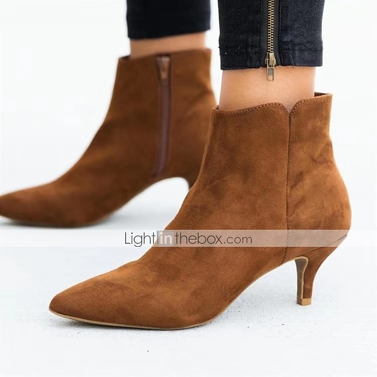 Women's Black Faux Suede Ankle Boots with Pointed Toe & Kitten Heel - Elegant Casual & Evening Footwear for Office & Special Events 2026 - $32.99 –P7