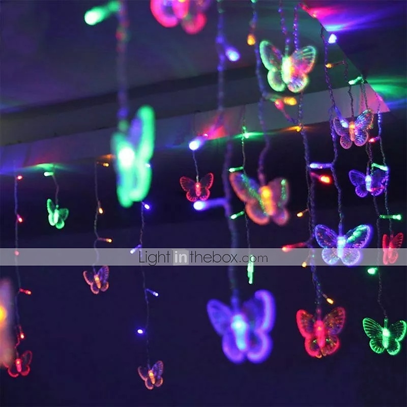 elegante Hochzeitsempfangsparty 3,5 m LED-Lichterkette in Schmetterlingsform 96 LED-Eiszapfen-Lichtervorhang Weihnachtshochzeit Feiertagsschlafzimmer-Dekorationslampe 110 V 220 V EU-Stecker US-Stecker 2025 - $25.99 –P5