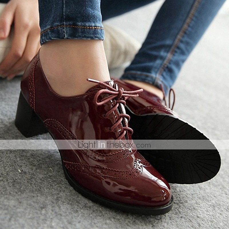 Women's Navy Blue Patent Leather Oxford Shoes – Chunky Heel Brogue Lace-Up Dress Shoes for Office, Vintage Style & Formal Occasions 2025 - $54.99 –P2