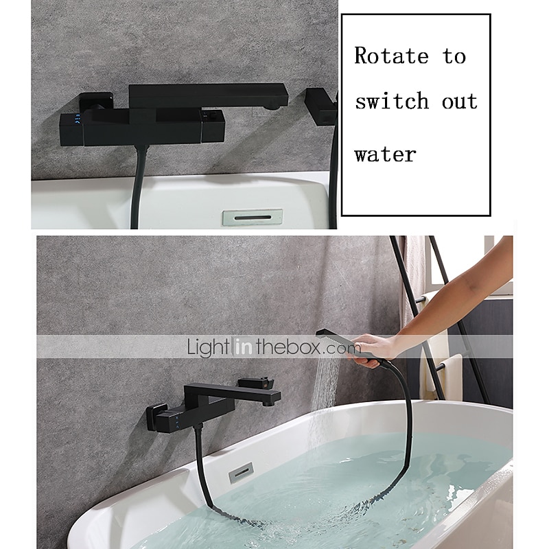Bathtub Faucet Black Wall Mounted, Bathroom Faucet Bath Roman Tub Filler Mixer Tap Brass, 2 Hole Sprayer with Cold Hot Water Hose 2025 - AU $582.39 –P3