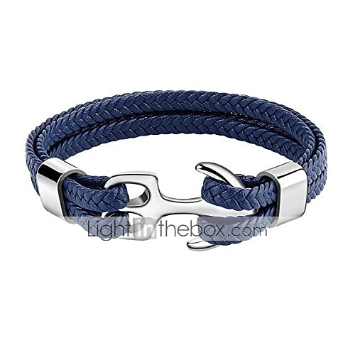 bracelet for men, sturdy cowhide leather bracelet, multilayer vintage anchor bracelet wrap cuff - blue with silver anchor 2025 - $16.49 –P1