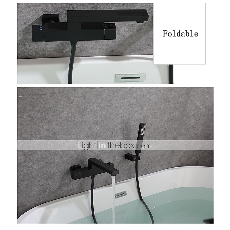 Bathtub Faucet Black Wall Mounted, Bathroom Faucet Bath Roman Tub Filler Mixer Tap Brass, 2 Hole Sprayer with Cold Hot Water Hose 2025 - AU $582.39 –P5