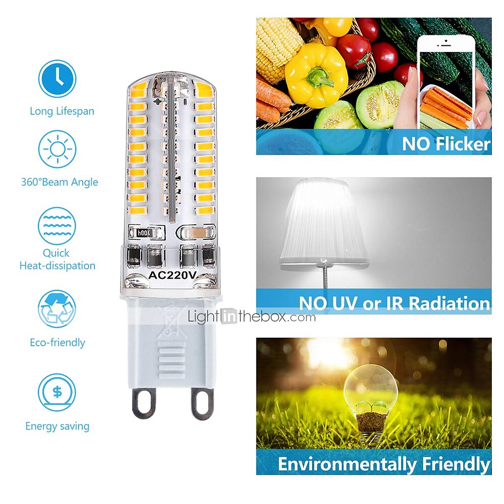 2025年 g9調光可能LEDバイピンコーン電球72led600lm5w3014smdウォームクールホワイト360°ビームアングルシャンデリアランプ40wハロゲン相当ac110vac220v コレクション – $44.99 –P1