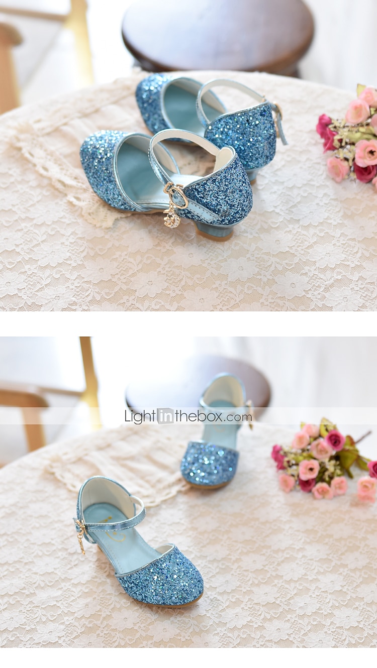 Girls' Heels Party Princess Shoes Glitters Rubber PU Little Kids(4-7ys) Big Kids(7years +) Daily Party & Evening Walking Shoes Rhinestone Buckle Sequin White Dusty Rose Blue Fall Spring 2025 - $46.99 –P12