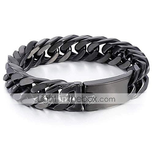 pulseira masculina pesada corrente 316l de aço inoxidável preto punk duplo meio-fio cubano link rombo de 14 mm se encaixa no pulso de 7 polegadas de 2025 por $4.49 -P2
