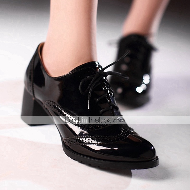 Women's Navy Blue Patent Leather Oxford Shoes – Chunky Heel Brogue Lace-Up Dress Shoes for Office, Vintage Style & Formal Occasions 2025 - $54.99 –P4