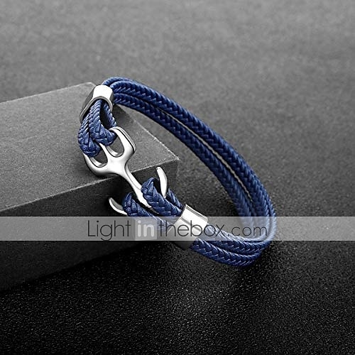 bracelet for men, sturdy cowhide leather bracelet, multilayer vintage anchor bracelet wrap cuff - blue with silver anchor 2025 - $16.49 –P3
