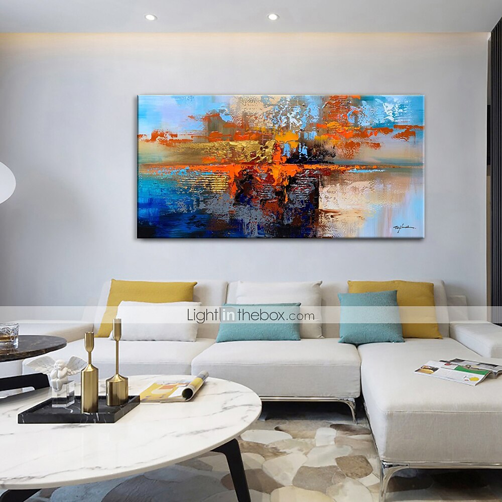 pintura a óleo 100% feito à mão arte de parede pintada à mão sobre tela laranja azul horizontal abstrato moderno decoração de casa decoração lona enrolada sem moldura não esticada de 2026 por $123.99 –P5