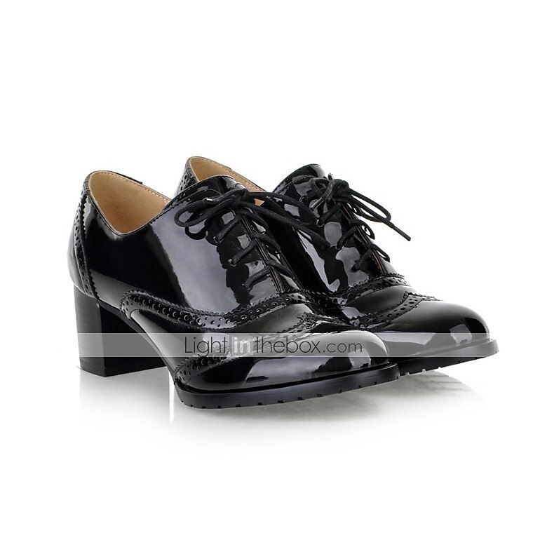 Women's Navy Blue Patent Leather Oxford Shoes – Chunky Heel Brogue Lace-Up Dress Shoes for Office, Vintage Style & Formal Occasions 2025 - $54.99 –P6