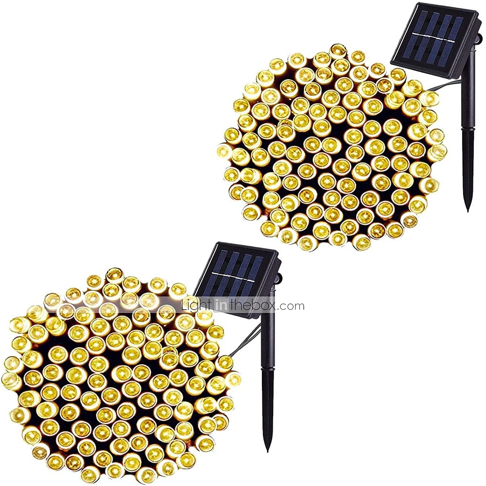 Cadena de luces LED solares para exteriores, impermeables, 12 m, 100 LED&amp;Cadena de luces LED de 7 m y 50 led para jardín navideño&amp; fiesta 2025 - $15.49 –P1