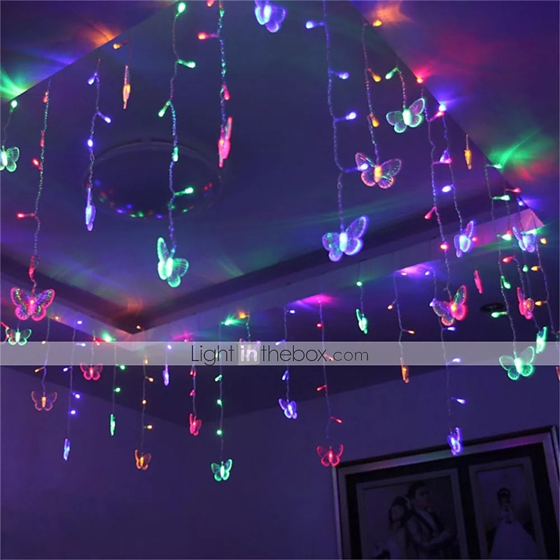 elegante Hochzeitsempfangsparty 3,5 m LED-Lichterkette in Schmetterlingsform 96 LED-Eiszapfen-Lichtervorhang Weihnachtshochzeit Feiertagsschlafzimmer-Dekorationslampe 110 V 220 V EU-Stecker US-Stecker 2025 - $25.99 –P8