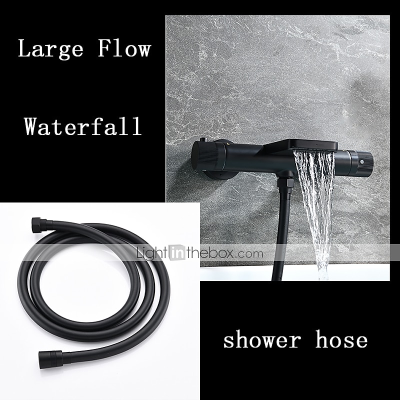 Free Standing Bathtub Faucet Thermostatic Black Painted Finishes Rotatable Shower Seat Waterfall and Spray Mode Bath Shower Mixer Taps with Hot and Cold Water 2025 - $323.99 –P1