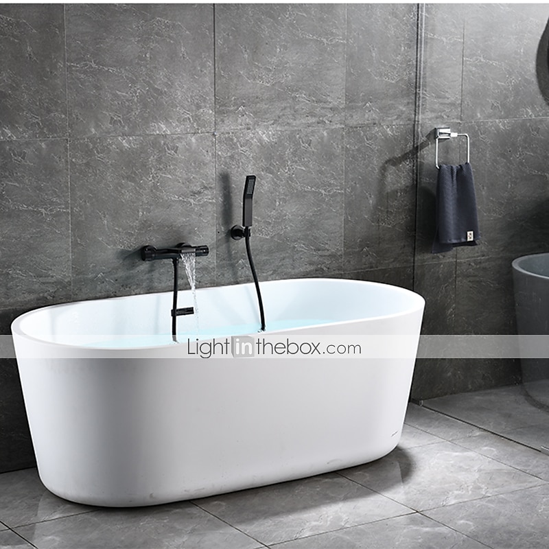 Free Standing Bathtub Faucet Thermostatic Black Painted Finishes Rotatable Shower Seat Waterfall and Spray Mode Bath Shower Mixer Taps with Hot and Cold Water 2025 - $323.99 –P5