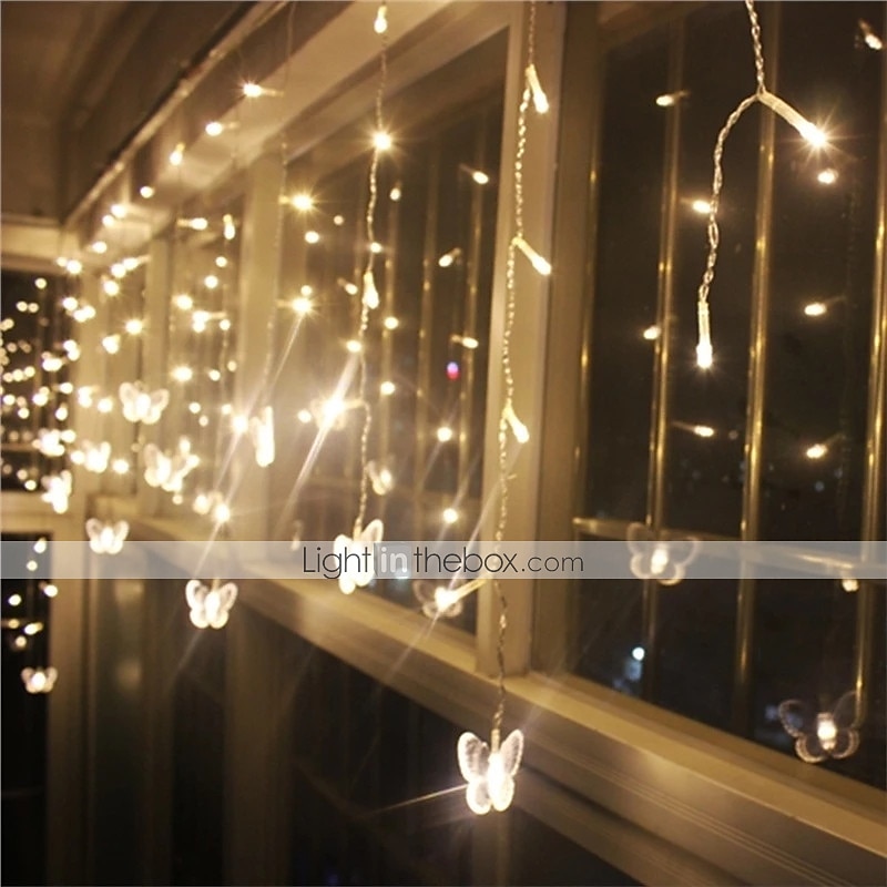 elegante Hochzeitsempfangsparty 3,5 m LED-Lichterkette in Schmetterlingsform 96 LED-Eiszapfen-Lichtervorhang Weihnachtshochzeit Feiertagsschlafzimmer-Dekorationslampe 110 V 220 V EU-Stecker US-Stecker 2025 - $25.99 –P3