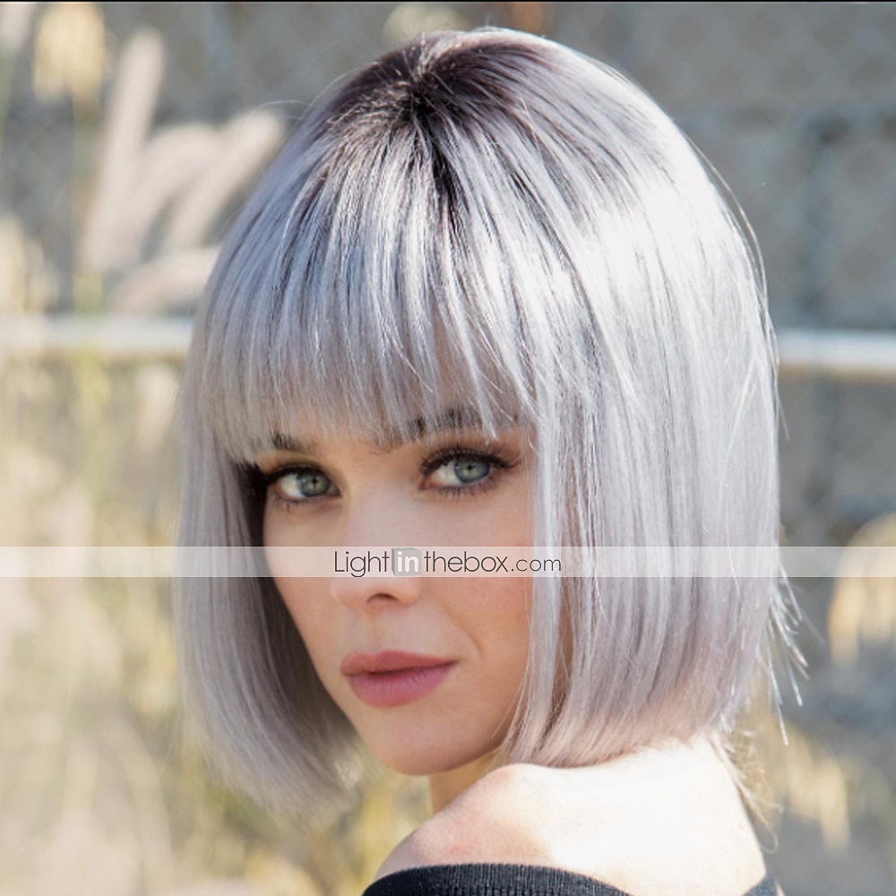 Perucas sintéticas Liso Prumo Peruca Curto Cinza prateado Branco Cabelo Sintético Mulheres Design de moda Cabelo com Luzes / Reflexos Requintado Prateado de 2025 por $28.99 –P2