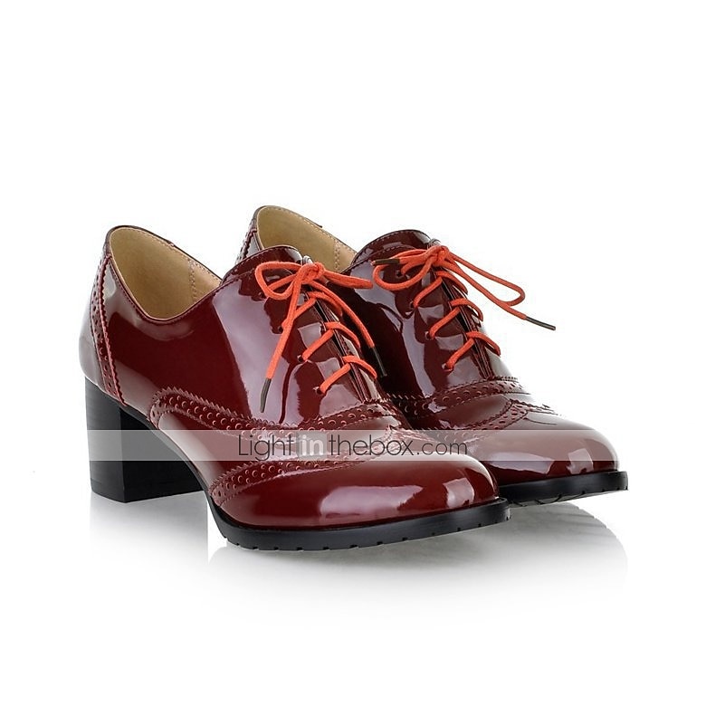 Women's Navy Blue Patent Leather Oxford Shoes – Chunky Heel Brogue Lace-Up Dress Shoes for Office, Vintage Style & Formal Occasions 2025 - $54.99 –P8