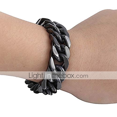 pulseira masculina pesada corrente 316l de aço inoxidável preto punk duplo meio-fio cubano link rombo de 14 mm se encaixa no pulso de 7 polegadas de 2025 por $4.49 -P4