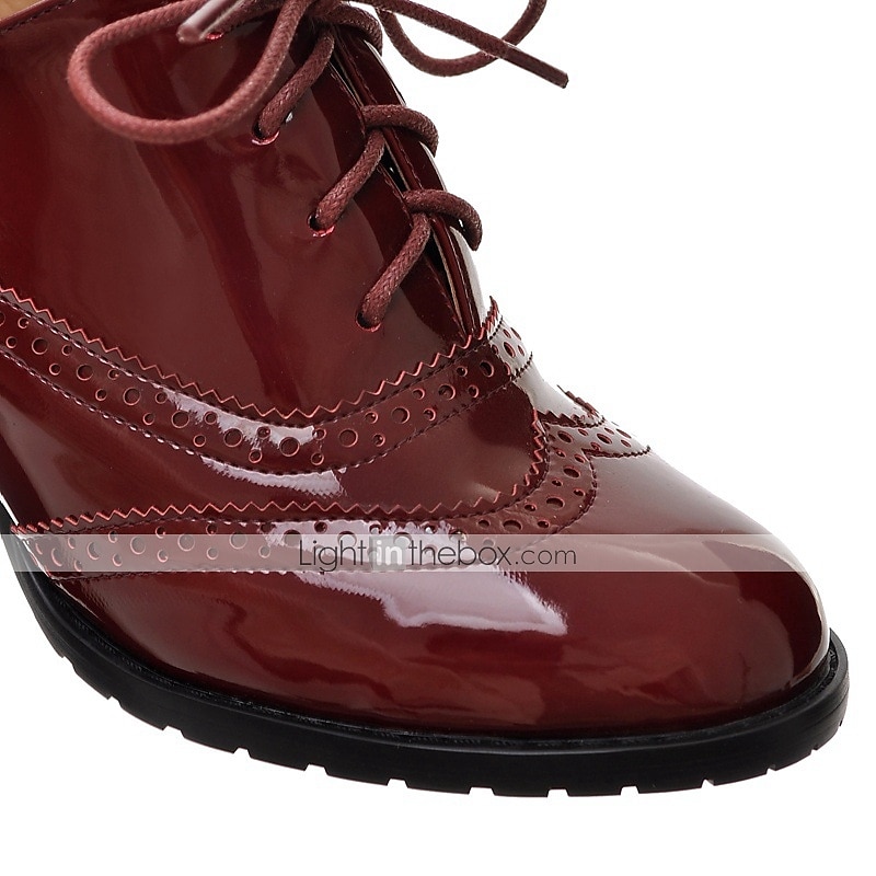 Women's Navy Blue Patent Leather Oxford Shoes – Chunky Heel Brogue Lace-Up Dress Shoes for Office, Vintage Style & Formal Occasions 2025 - $54.99 –P9