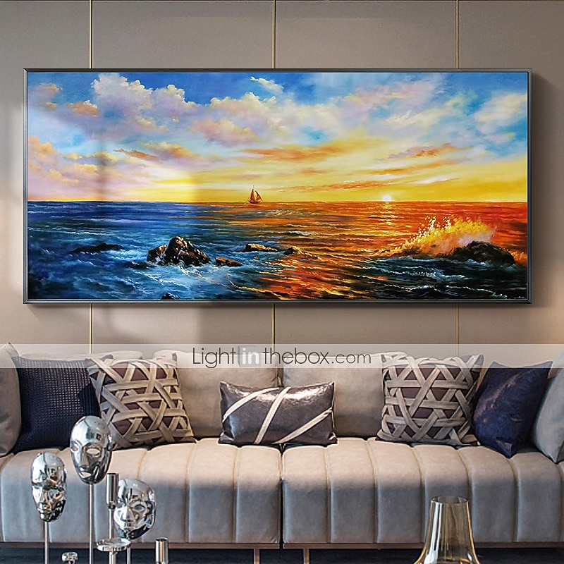 pittura a olio 100% fatto a mano dipinto a mano arte della parete su tela orizzontale panoramico astratto moderno paesaggio crepuscolo mare cielo decorazione della casa arredamento tela arrotolata del 2026 a $65.99 –P4