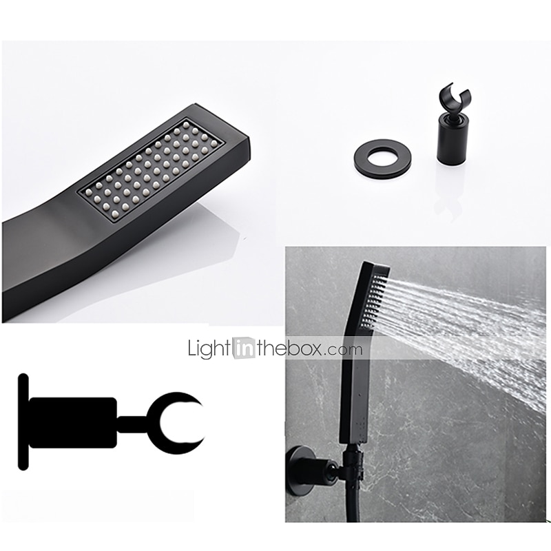 Free Standing Bathtub Faucet Thermostatic Black Painted Finishes Rotatable Shower Seat Waterfall and Spray Mode Bath Shower Mixer Taps with Hot and Cold Water 2025 - $323.99 –P3
