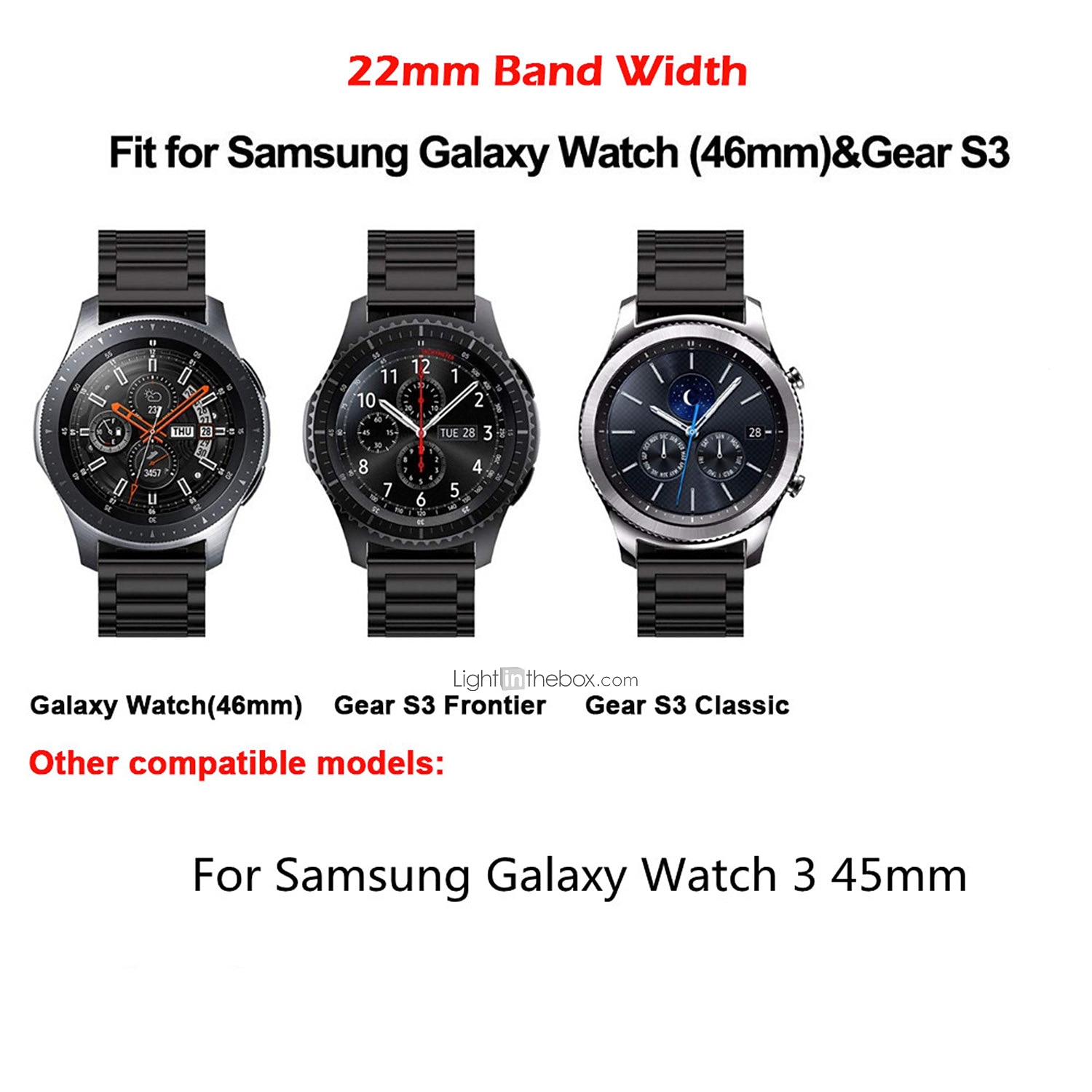 Watch Band for Samsung Watch 3 45mm, Galaxy Wacth 46mm, Gear S3 Classic / Frontier, Gear 2 Neo Live Stainless Steel Replacement  Strap 22mm Business Classic Clasp Wristband 2026 - $14.99 –P1