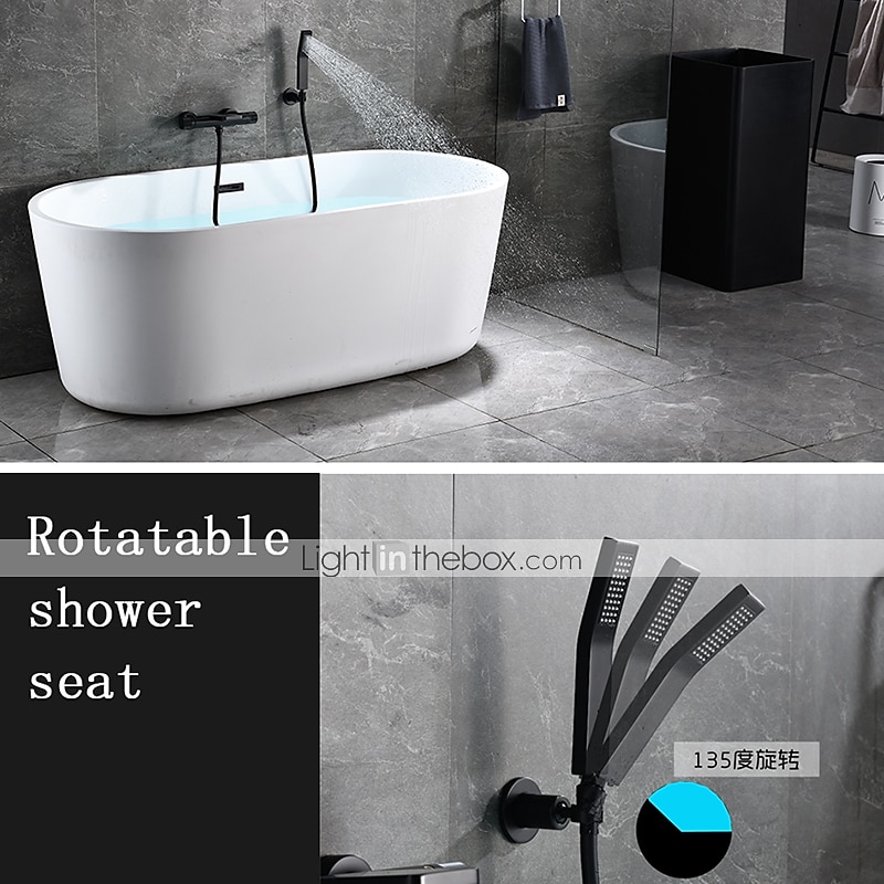 Free Standing Bathtub Faucet Thermostatic Black Painted Finishes Rotatable Shower Seat Waterfall and Spray Mode Bath Shower Mixer Taps with Hot and Cold Water 2025 - $323.99 –P2