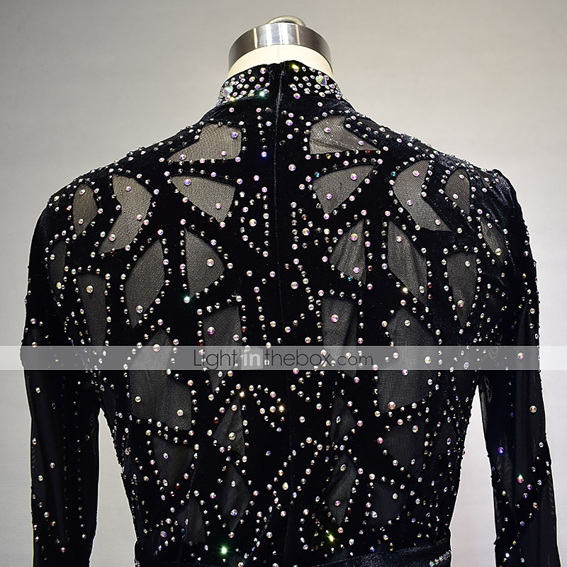 Eiskunstlaufkleid Damen Mädchen Eislaufen Kleider Austattungen Schwarz Elasthan Hochelastisch Ausbildung Wettbewerb Eiskunstlaufkleidung Handgemacht Volltonfarbe Kristalle Langarm Eislaufen 2026 - $202.49 –P4