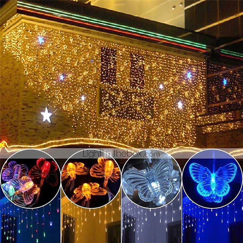 elegante Hochzeitsempfangsparty 3,5 m LED-Lichterkette in Schmetterlingsform 96 LED-Eiszapfen-Lichtervorhang Weihnachtshochzeit Feiertagsschlafzimmer-Dekorationslampe 110 V 220 V EU-Stecker US-Stecker 2025 - $25.99 –P7