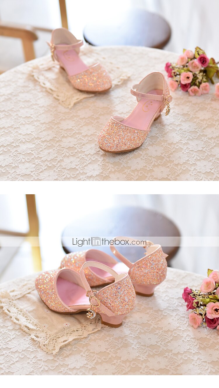Girls' Heels Party Princess Shoes Glitters Rubber PU Little Kids(4-7ys) Big Kids(7years +) Daily Party & Evening Walking Shoes Rhinestone Buckle Sequin White Dusty Rose Blue Fall Spring 2025 - $46.99 –P8