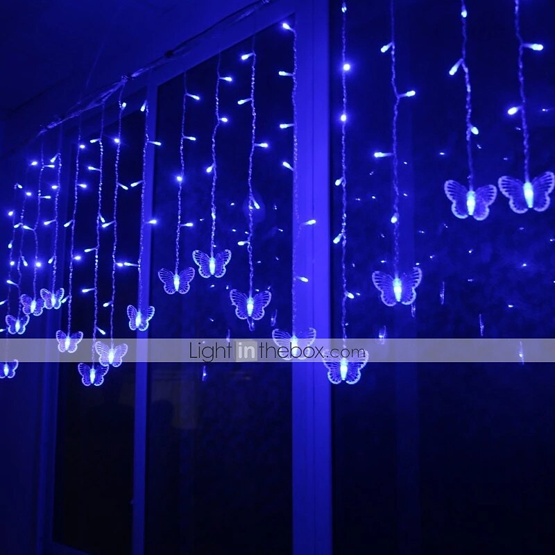 elegante Hochzeitsempfangsparty 3,5 m LED-Lichterkette in Schmetterlingsform 96 LED-Eiszapfen-Lichtervorhang Weihnachtshochzeit Feiertagsschlafzimmer-Dekorationslampe 110 V 220 V EU-Stecker US-Stecker 2025 - $25.99 –P1