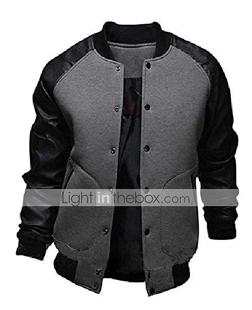 Herren Bomberjacke übergangsjacke Collegejacke Training Urlaub Lederärmel Frühling Herbst Einfarbig Basic Regulär Schwarz Weiß Hellgrau Dunkelgray Jacken 2025 - $26.99 –P1