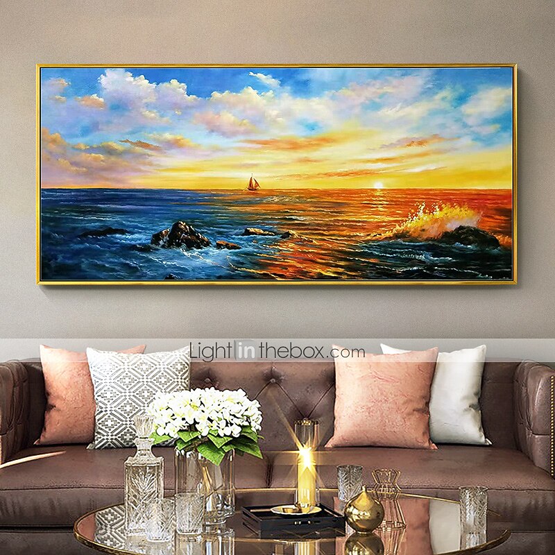 pittura a olio 100% fatto a mano dipinto a mano arte della parete su tela orizzontale panoramico astratto moderno paesaggio crepuscolo mare cielo decorazione della casa arredamento tela arrotolata del 2026 a $65.99 –P5