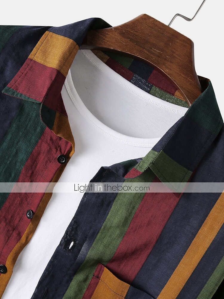 Men's Shirt Other Prints Color Block Collar Button Down Collar Daily Holiday Patchwork Long Sleeve Tops Basic Casual Daily Beach Green / Machine wash / Hand wash / Wet and Dry Cleaning / Vacation 2025 - $21.99 –P1