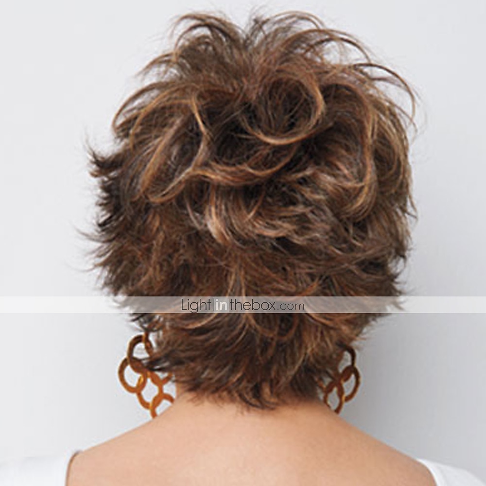 perruque synthétique bouclée perruque de coupe de cheveux en couches blonde courte brun clair brun foncé argent gris brun blond cheveux synthétiques design à la mode des femmes surligné / balayage de 2025 ? $34.99 –P3