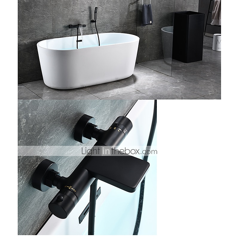 Free Standing Bathtub Faucet Thermostatic Black Painted Finishes Rotatable Shower Seat Waterfall and Spray Mode Bath Shower Mixer Taps with Hot and Cold Water 2025 - $323.99 –P6