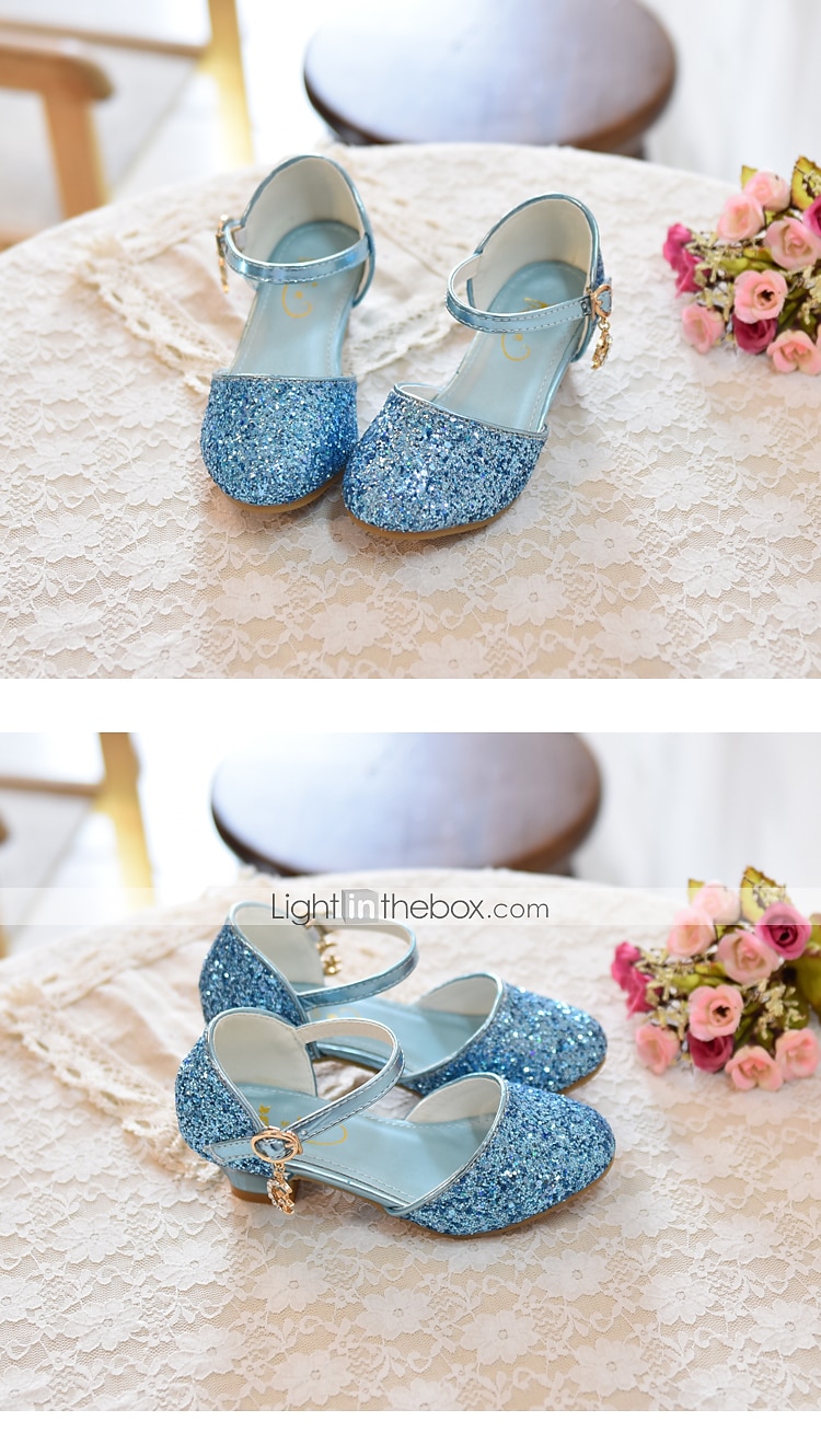 Girls' Heels Party Princess Shoes Glitters Rubber PU Little Kids(4-7ys) Big Kids(7years +) Daily Party & Evening Walking Shoes Rhinestone Buckle Sequin White Dusty Rose Blue Fall Spring 2025 - $46.99 –P11