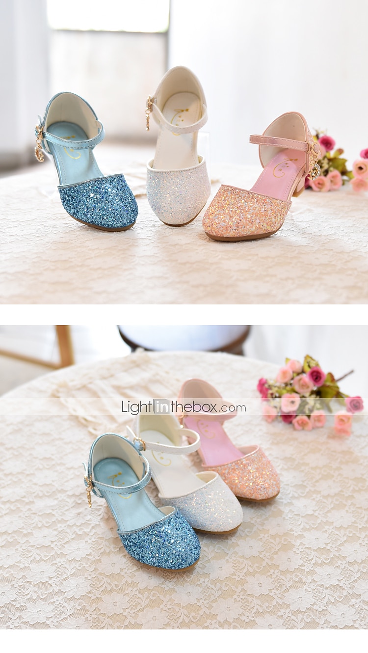 Girls' Heels Party Princess Shoes Glitters Rubber PU Little Kids(4-7ys) Big Kids(7years +) Daily Party & Evening Walking Shoes Rhinestone Buckle Sequin White Dusty Rose Blue Fall Spring 2025 - $46.99 –P6