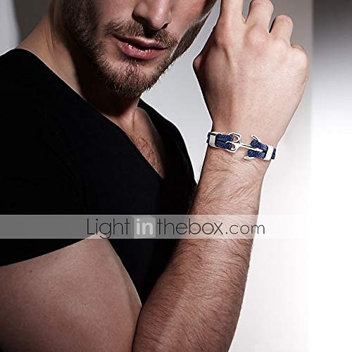 bracelet for men, sturdy cowhide leather bracelet, multilayer vintage anchor bracelet wrap cuff - blue with silver anchor 2025 - $16.49 –P4